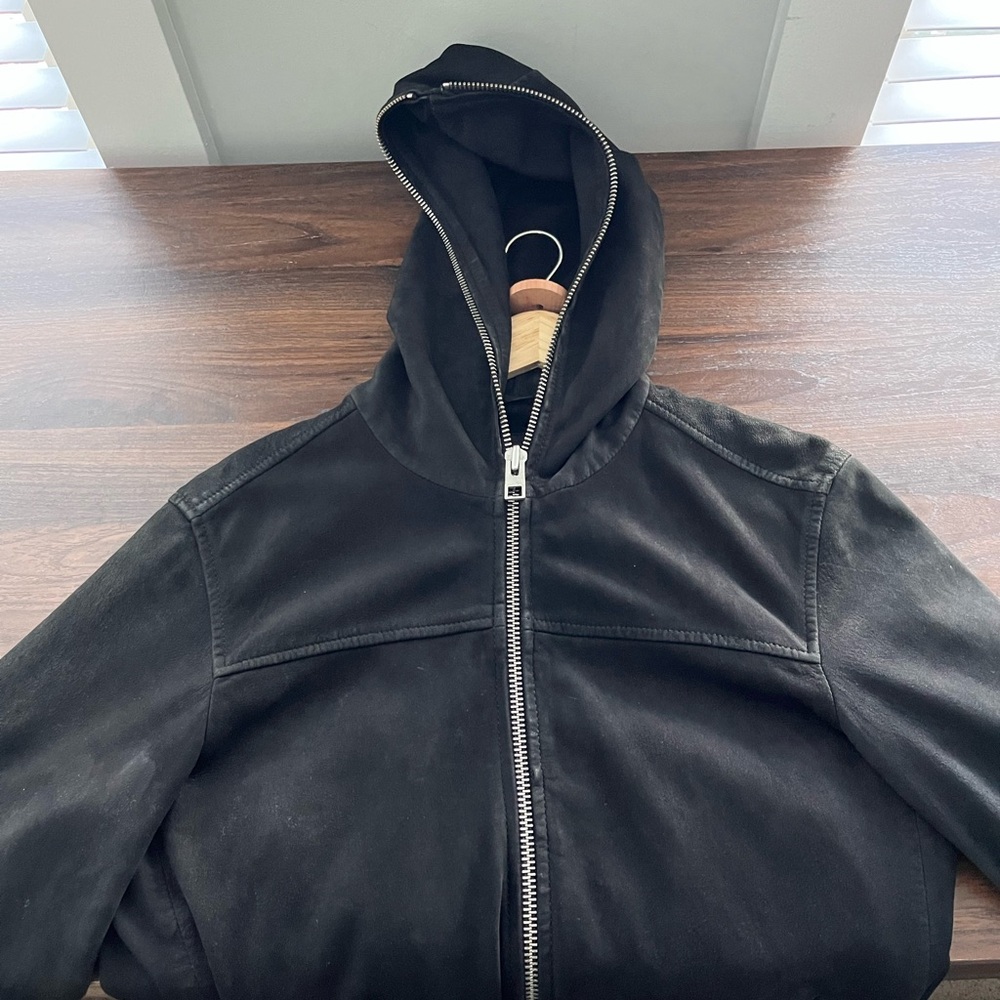 Black Leather Zip-Up Hoodie